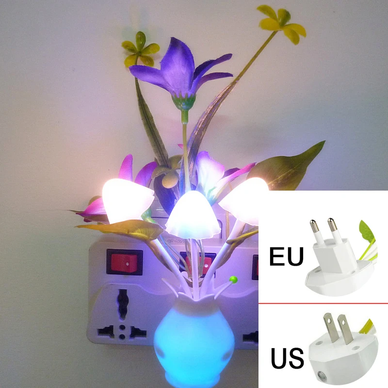 

US EU Plug RGB Night Light Wall Lights Control Sensor Lamp Romantic Mushroom LED Imitation Plants for Home Art Decor