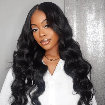 Natural Black Brazilian Body Wave Human Hair Wigs 13x4 HD Transparent Lace Front Wig Pre-Plucked 180% Density Lace Frontal Wig 1