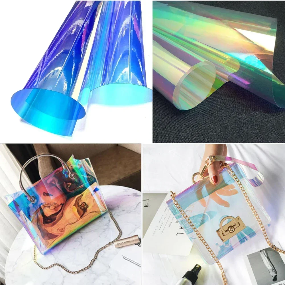 Vinyl Fabric Transparent PVC Holographic DIY Crafts Multicolor Fabric Vinyl Film For Making Shoes Bags Decorating Goods Crafts vinyl fabric vinyl sewing fabric