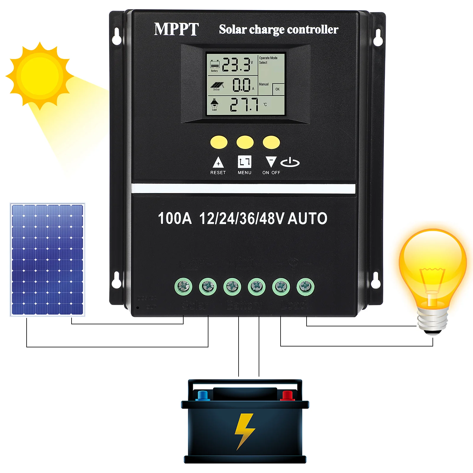 

Солнечный контроллер, Интеллектуальный Регулятор солнечной энергии 12В/24В/36В/48В, контроллер солнечной энергии 100А