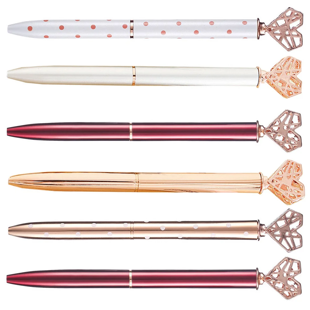 

6 Pcs Heart Shaped Ballpoint Pen Pens Writing Romantic for Student Metal Stationery