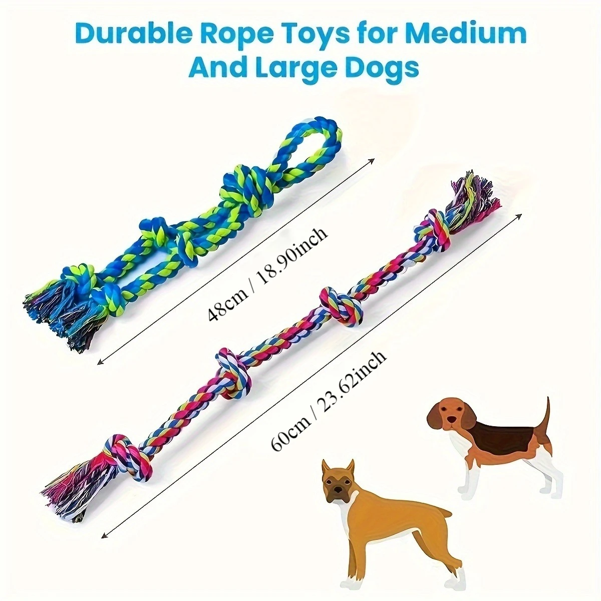 2Pcs Heavy-Duty Rope Knot Dog Toys for Large Breeds – Dental Health Chew & Interactive Tug of War Play 60cm 48cm 6