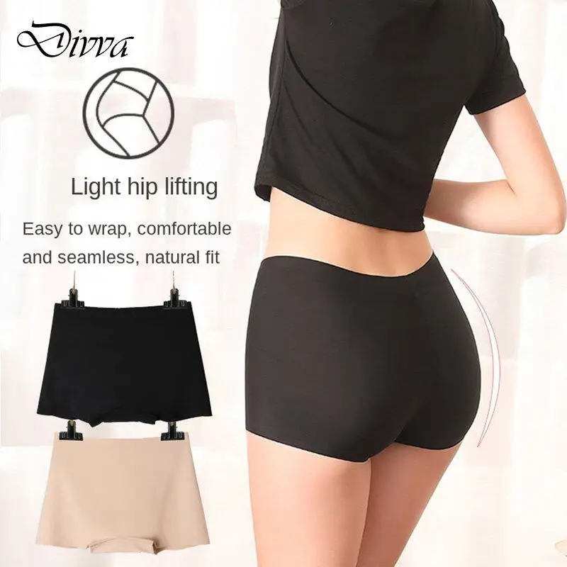 Women's Ice Silk Seamless Underwear Cotton Crotch Boxer Shorts Ladies Pants Four Corners Anti-empty Summer Thin Section safety shorts,seamless panties,women shorts underwear