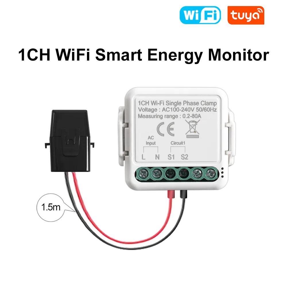 Smart Energy Meter TY Power Consumption Monitor With 2 80A CT Clamp Electricity Statistics Current Transformer Electricity Usage For Detecting Solar Photovoltaic Power Generation - View #11