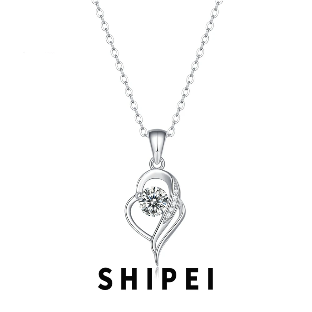 

SHIPEI 5MM D Moissanite Diamond Gemstone Jewelry For Women 100% 925 Sterling Silver Sparkling Heart Pendant Necklace Wholesale