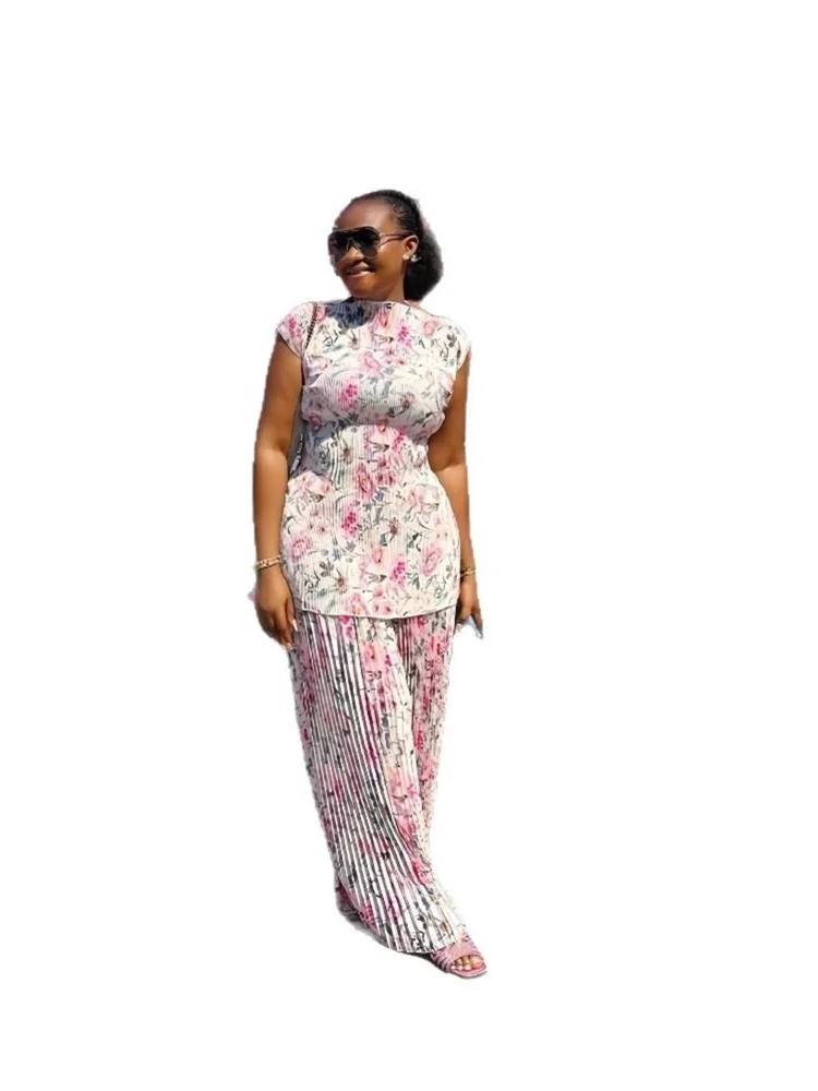 Wmstar Two Piece Set Women Casual Draped Top and Pants Sets Wide Leg Fall Clothes Office Lady Matching Wholesale Dropshipping