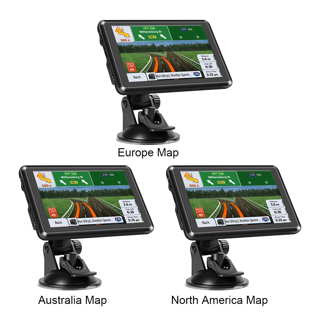 5인치 차량용 GPS 네비게이션 FM 트랜스미터 차량 모니터 256MB+8G 음성 알림 미니 USB TF EU AU 북미 지도 과속 경고