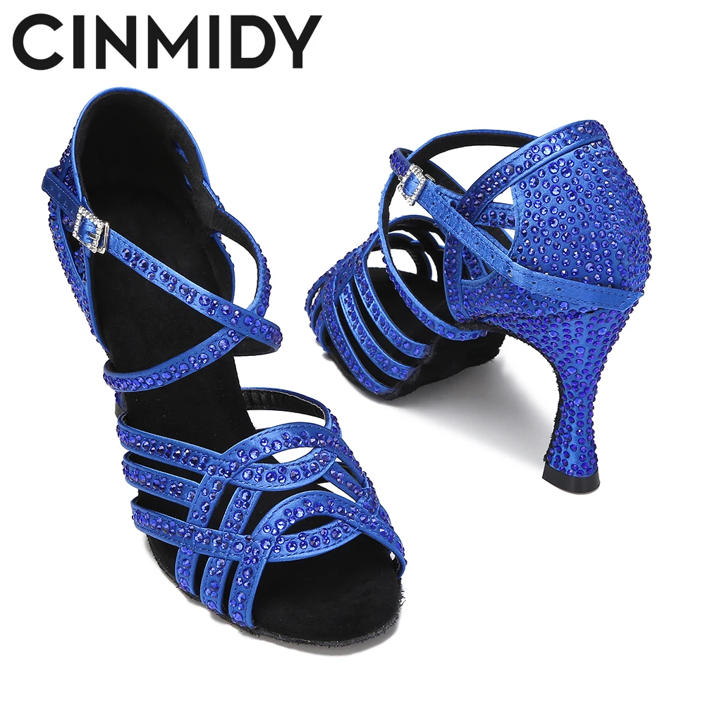 CINMIDY Blue Latin Dance Shoes Women Ballroom Party Shoes Soft Bottom Salsa Performance Shoes For Dancing Women's Sandals Green 4
