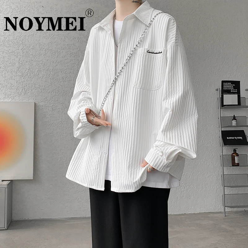 

NOYMEI Embroidery Letter Pockets Loose Shirt Men Spring Summer New Lapel Long Sleeve Single-breasted Casual Loose Blouses WA5349