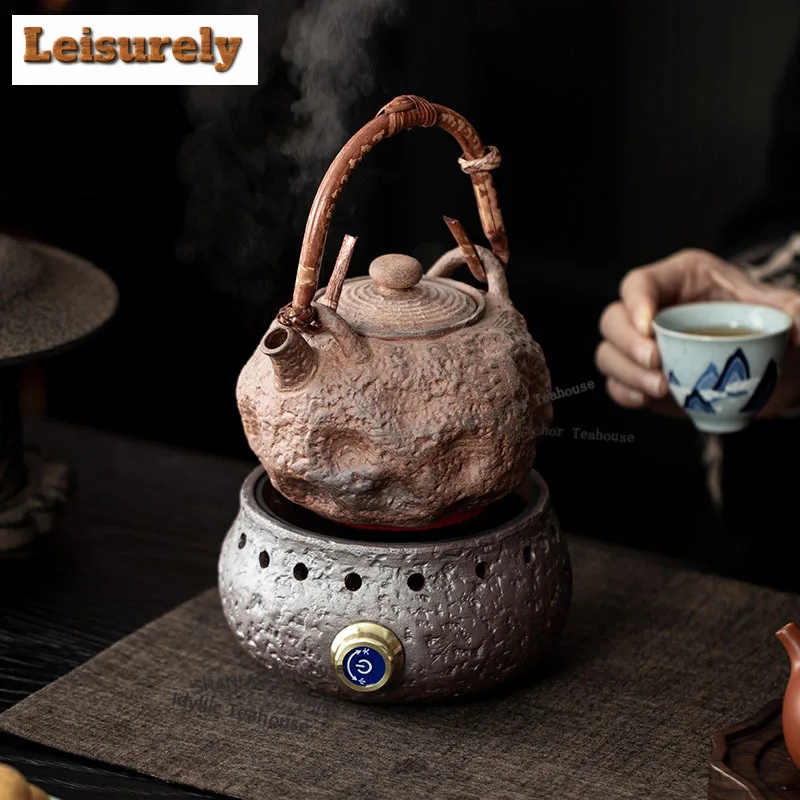 Coarse Pottery Old Rock Clay Lifting Handle Teapot Luxury Tea Infuser Pot Tea Brewing Kettle With Strainer Tea Items Ornaments