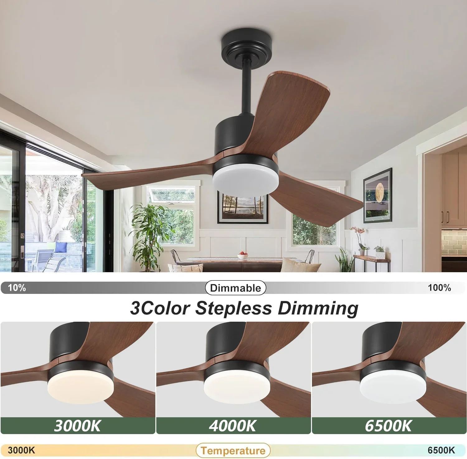 36 Inch Small Ceiling Fan Energy-saving and Silent DC Motor with Remote Control and Light for Terrace Bedroom Living Room