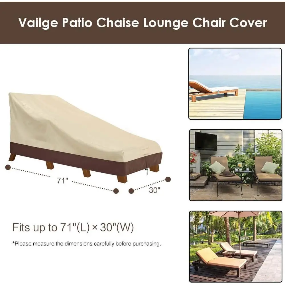 Waterproof Heavy Duty Patio Chaise Lounge Cover UV Resistant Outdoor Furniture Protector Dustproof Windproof with Fastening 3