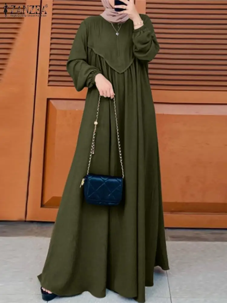 

ZANZEA Vintage Muslim Long Dress Elegant Maxi Sundress Turkey Abaya Women Casual O Neck Full Sleeve Vestidos Robe Islam Clothing