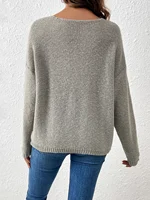 Autumn and winter ladies V-neck solid color loose leisure languid wind long sleeve knit sweater bottom sweater 2