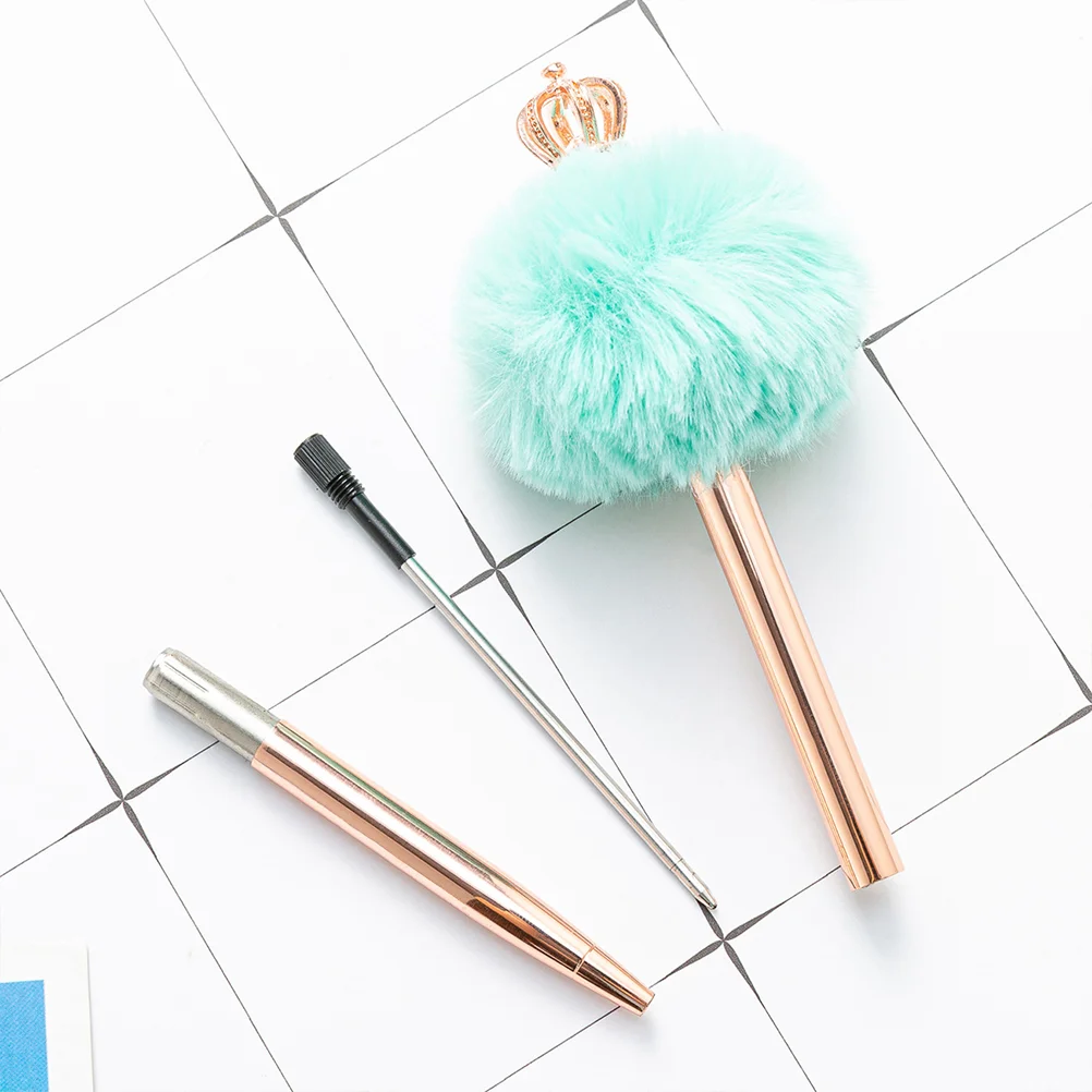 4 Pcs Crown Hair Ball Pen Decor Adorable Ballpoint Pompom Fountain Pens Multicolor