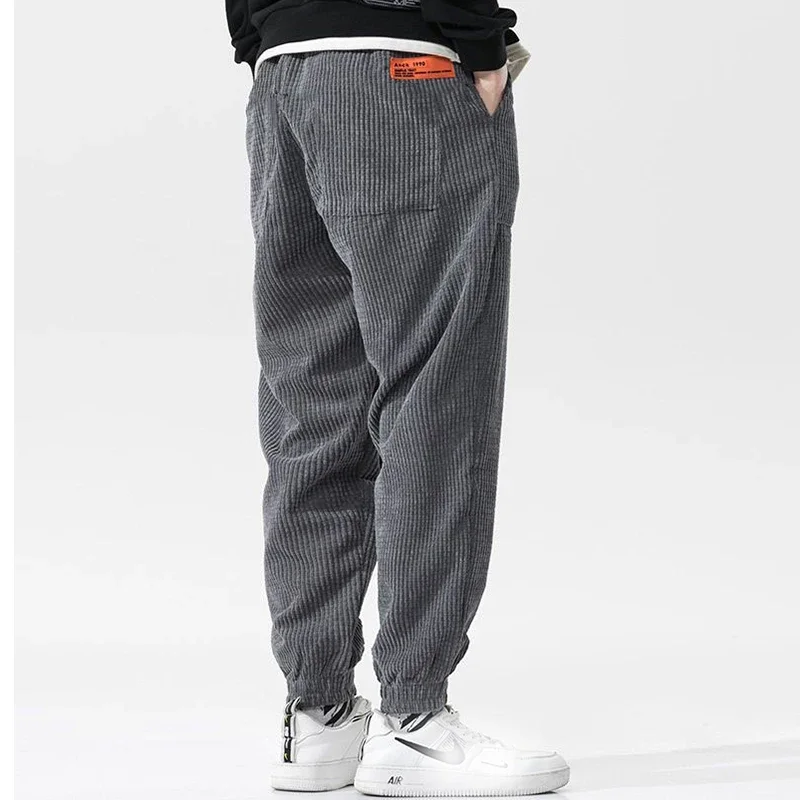 2024 Spring New Casual Loose Corduroy Solid Color Harem Pants Man Pockets All Match Fashion Male Trousers Streetwear Clothes 3