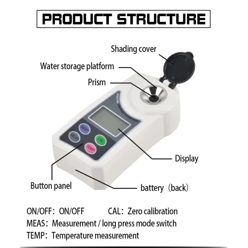 Sugar Content Test 0~55% refractive index Refractometer Digital Brix Meter For Fruits/Vegetables/Veverages/Food Processing/Beer 2