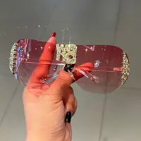 Lunettes de soleil de luxe y2k sans monture pour femmes, avec lettres en strass, de marque de styliste, pour l'extérieur, UV400 3