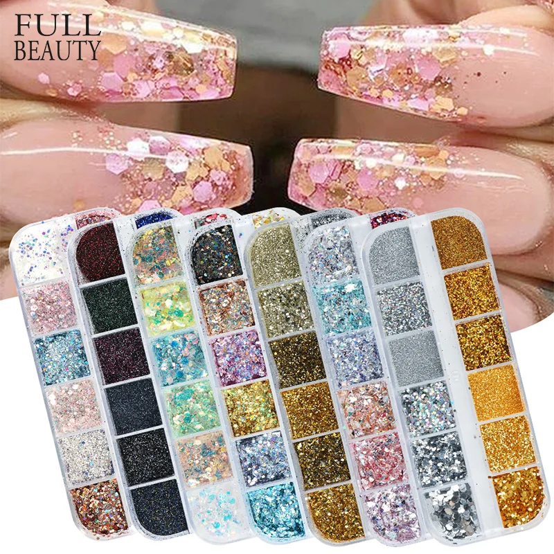 Brillo para uñas holográfico, lentejuelas de escamas, polvo de para pegar de  mariposa DIY de oro rosa y plata para uñas acrílicas, herramientas CH1585,  12 Uds en 1|Brillantina de uñas| - AliExpress