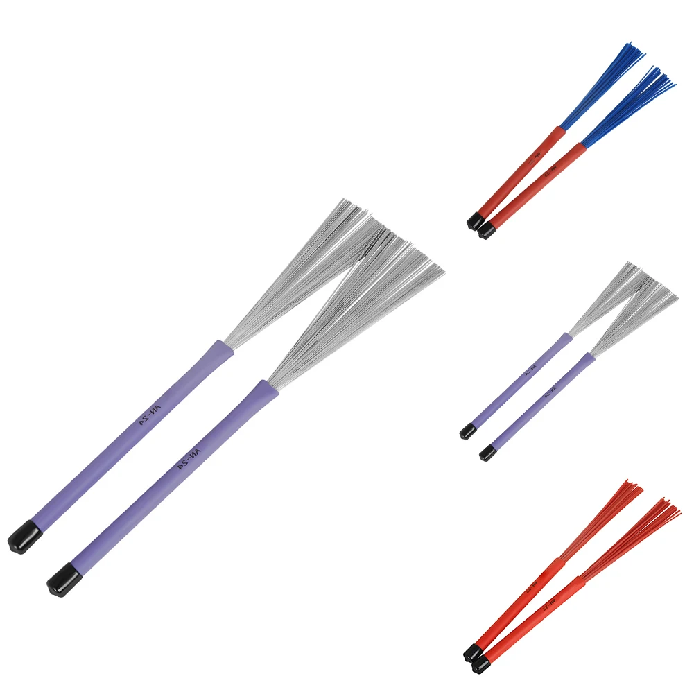 

2pcs Drum Brushes Retractable Drum Wire Brushes Drum Sticks With Rubber Handle Stainless Steel Dedicated Metallic Drum Brushes