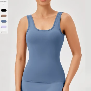 Women Summer Yoga Top Solid Color Sleeveless Gym T-Shirt Breathable Quick Dry Running Vest Female Sportswear Workout Clothes 1