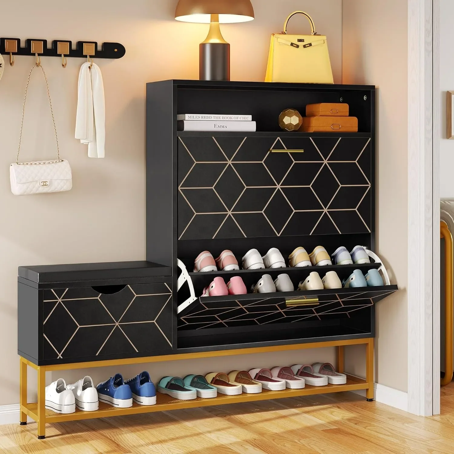 Cabinet with 2 Flip Drawers for Entryway Large Storage Cabinet with Shoe Storage Bench Hidden Narrow Shoe Rack AliExpress