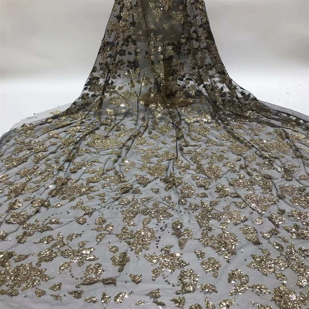 

Familiar Sequins African Tulle Mesh Lace Fabric High Quality 5 Yards French Mesh Lace Stones For Nigerian Birdal Wedding HX1753