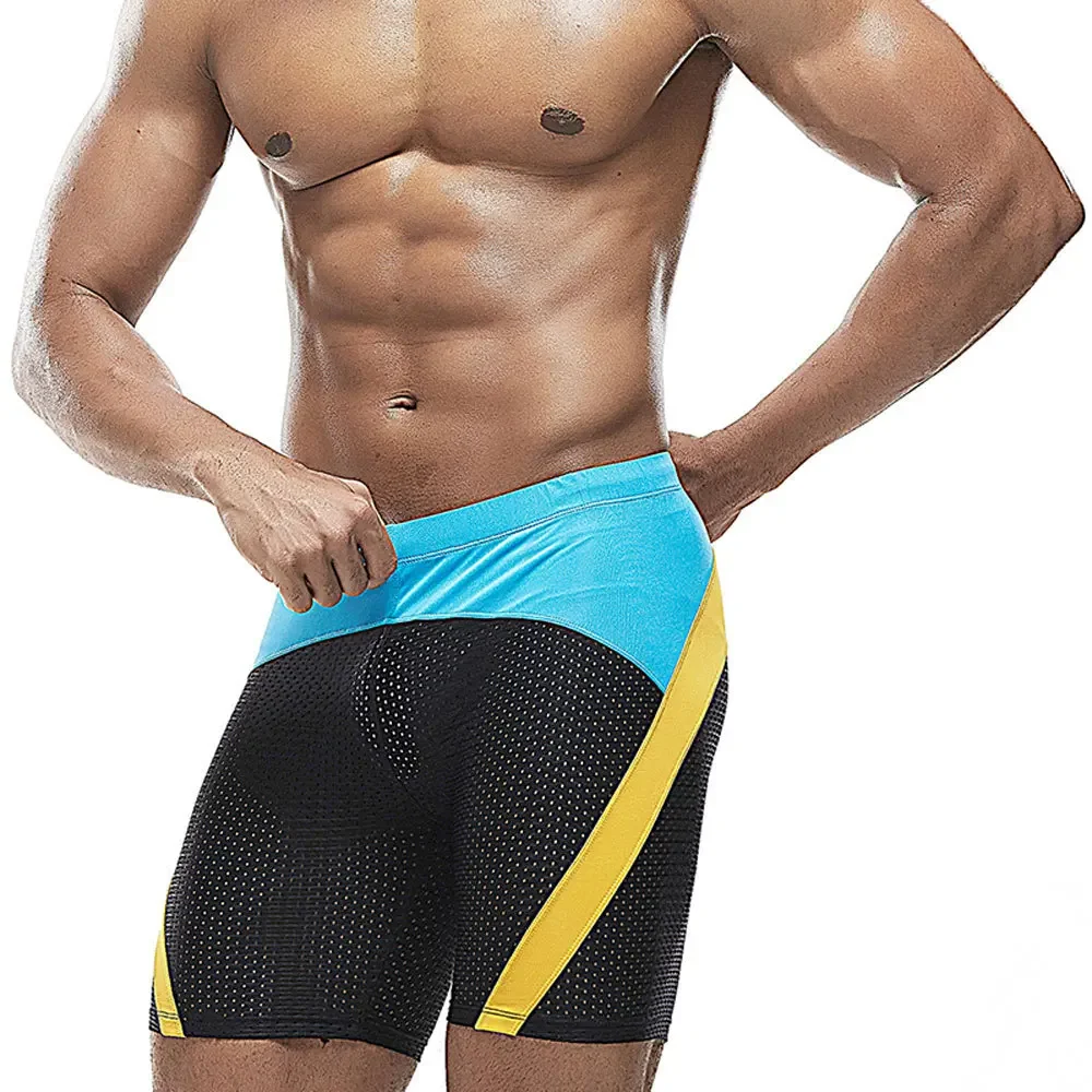 Men's four-quarter medium-length swimming trunks triangular lining nylon mesh without water pocket professional color mat