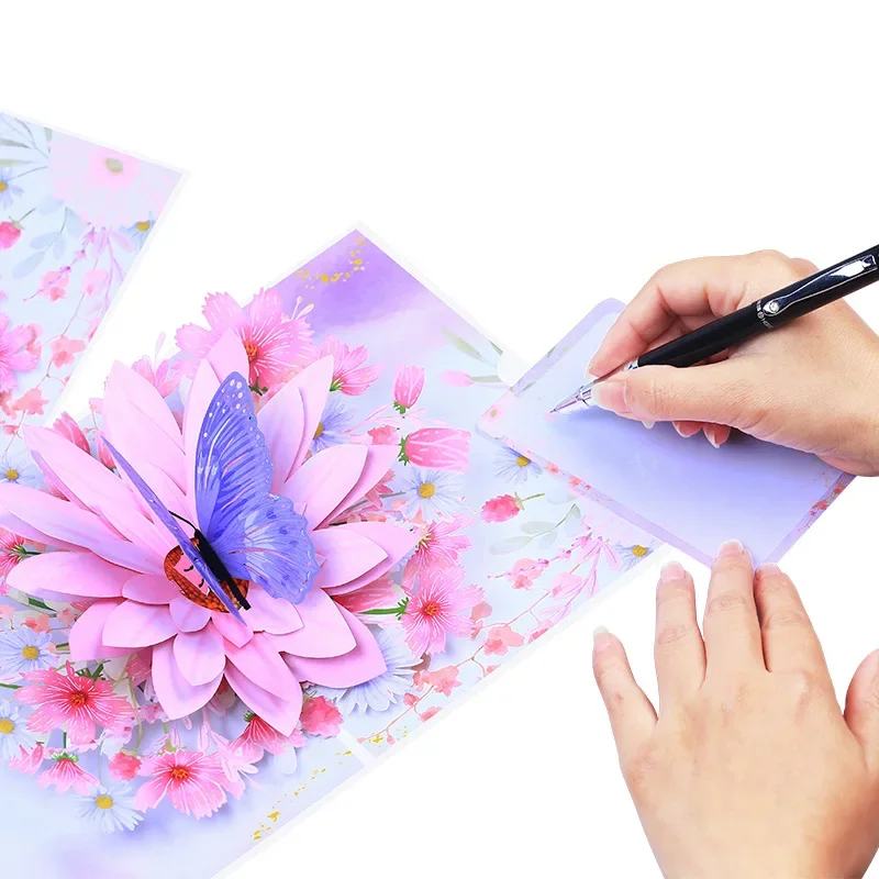 New Pink Flower Butterfly Card Paper Pop-Up Greeting Cards Festival Birthday 3D Card Gift Memorial Day Cards Lovers Gift greeting cards