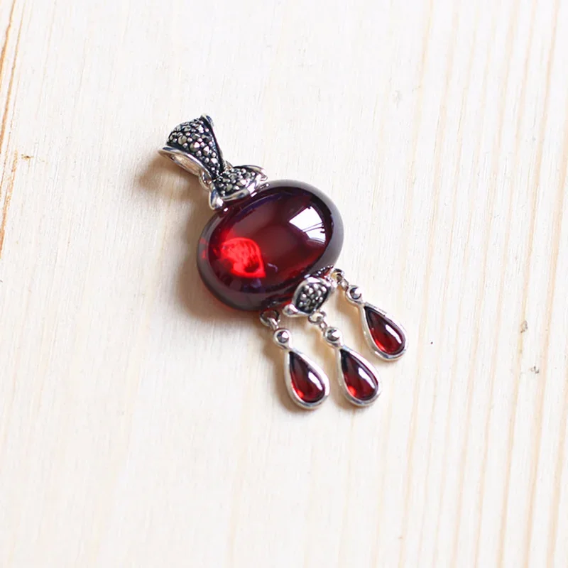 Real Pure 925 Silver Pendant For Women With Natural Garnet Stones Water Drop Vintage Crystal Pendant Bisuteria pendant necklace,silver necklace,silver pendant