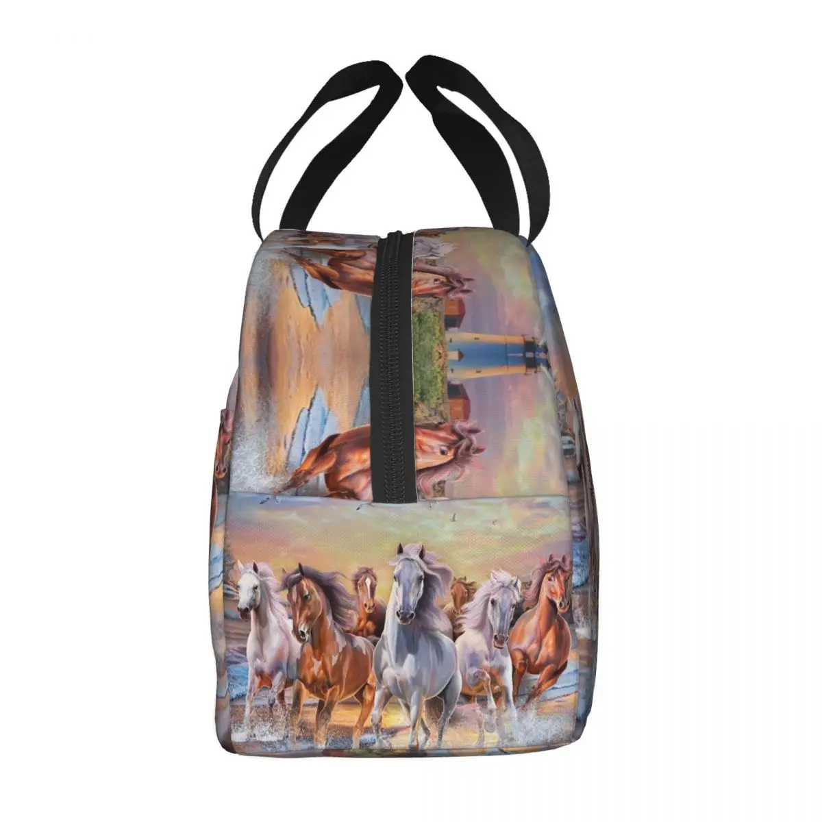 Custom Classic Horse Running Painting Lunch Bag Men Women Warm Cooler Insulated Lunch Box for Kids School