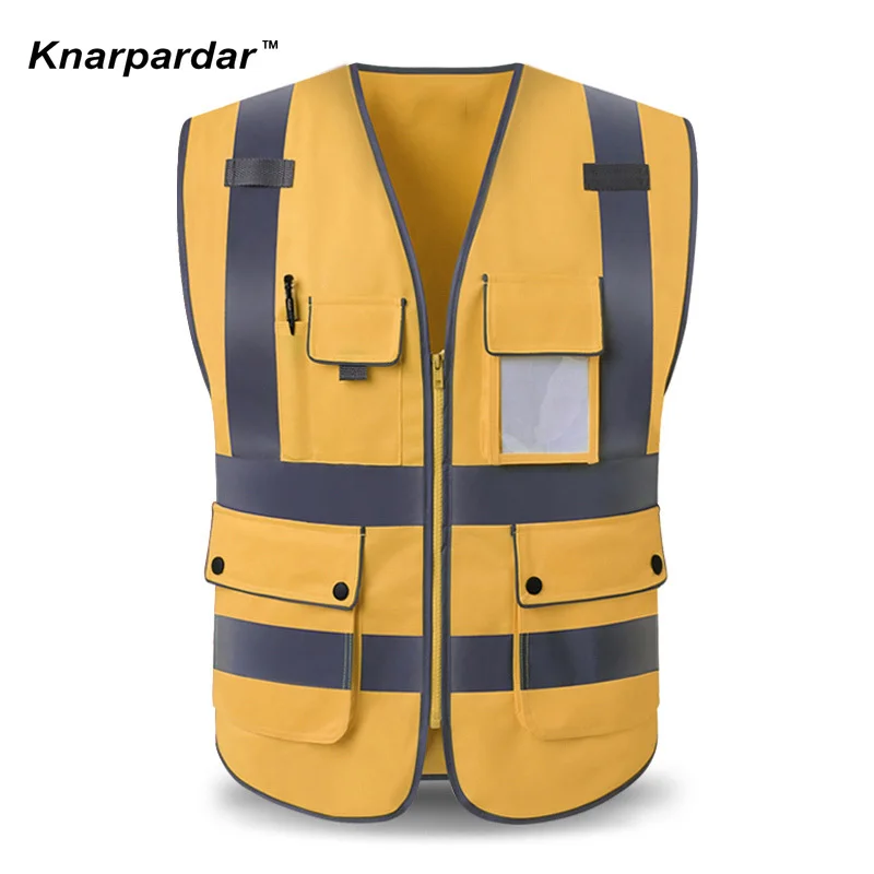 남녀공용 고시인성 반사 안전 조끼, 포켓 메쉬 소재 건설 안전 의류 네온 조끼