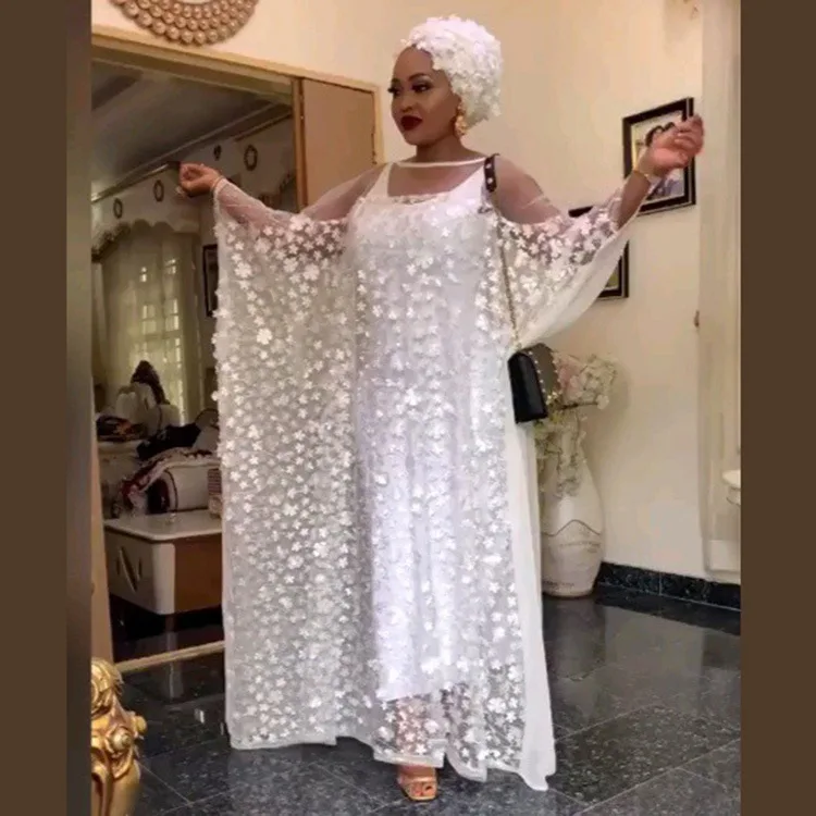 

African Women Flower Dresses Loose Maxi Dress with Inner Set Dubai Abaya Kaftan Muslim Robe Boubou Dashiki Traditional Clothing