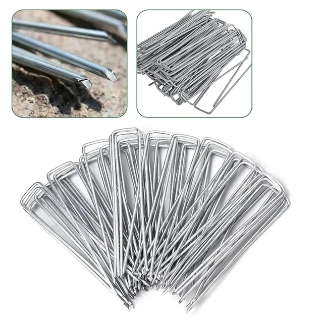 10/20pcs Landscaping Staples Galvanized Garden Stakes U-tape Artificial Turf Sod Pins Stakes Pet Fence Securing Pegs 2