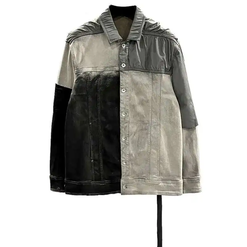 PFNW High Quality Colorblock Raw Edge Splipced Design Denim Jackets Men's Spring 2025 New Washed Loose Casual Coat Top 28W6034 6