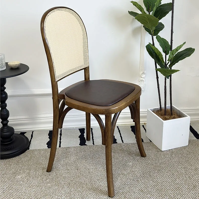 Modern Simple Design Solid Wood Dining Chairs Vintage Rattan Chairs Coffee Shop Retro Restaurant Dining Chair