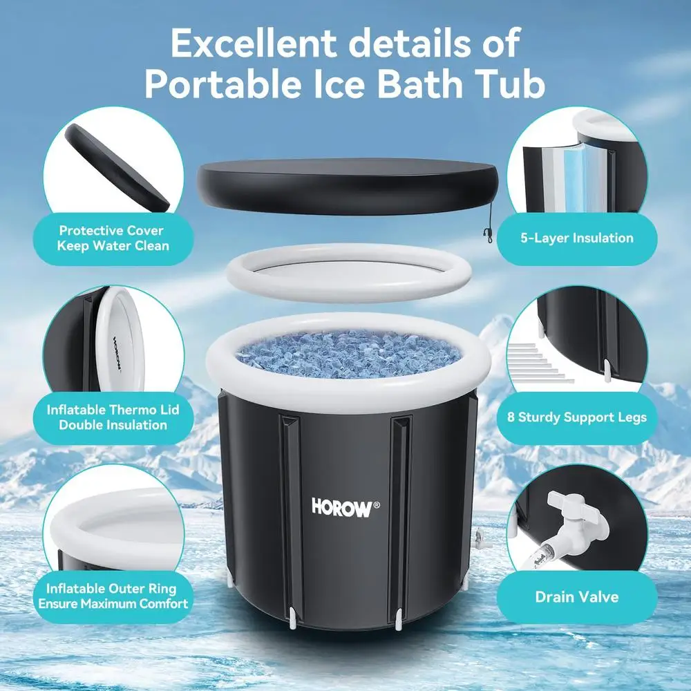 Athletes Recovery Ice Bath Tub Portable Cold Therapy Inflatable Barrel Cover 100 Gallons Capacity Waterproof Durable Easy 6
