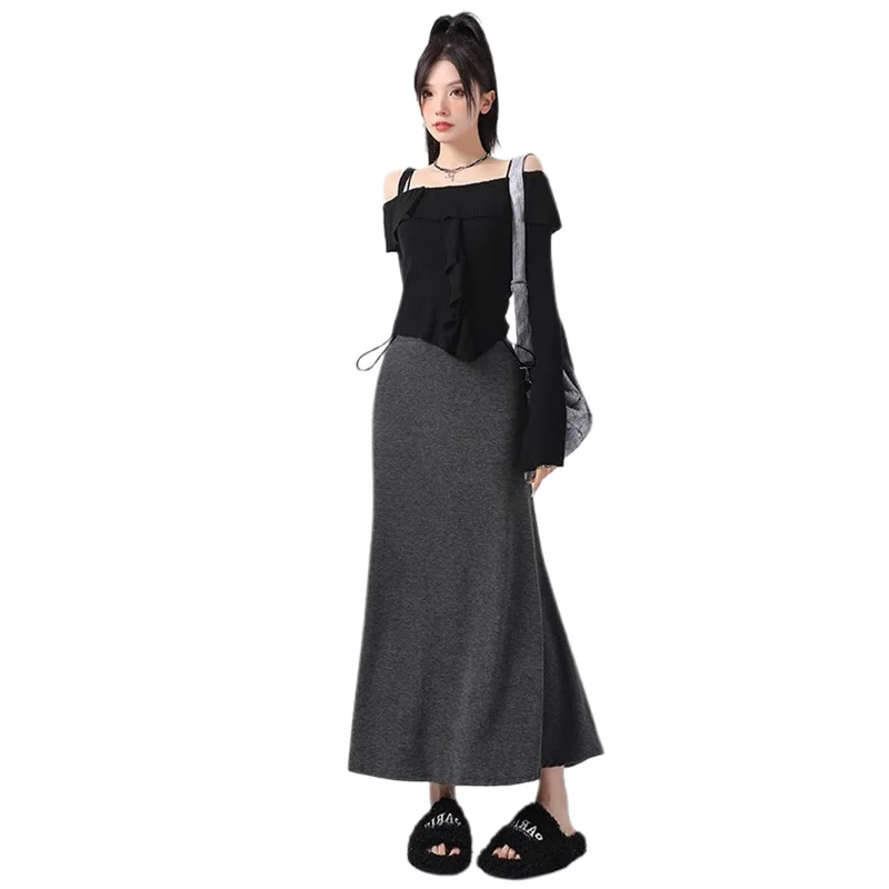 25SS Spring Summer Knitted Maternity Soft Draped Midi Skirt Non-Support Versatile A Line Fishtail Long Skirt for Pregnant Women