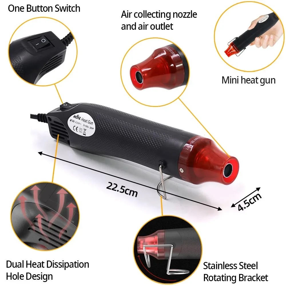 300W Hot Air Heat Gun Electric Power Temperature Blower Mini Tool Kit for DIY Shrink Tubing Soldering Wrap Plastic Rubber Stamp 2