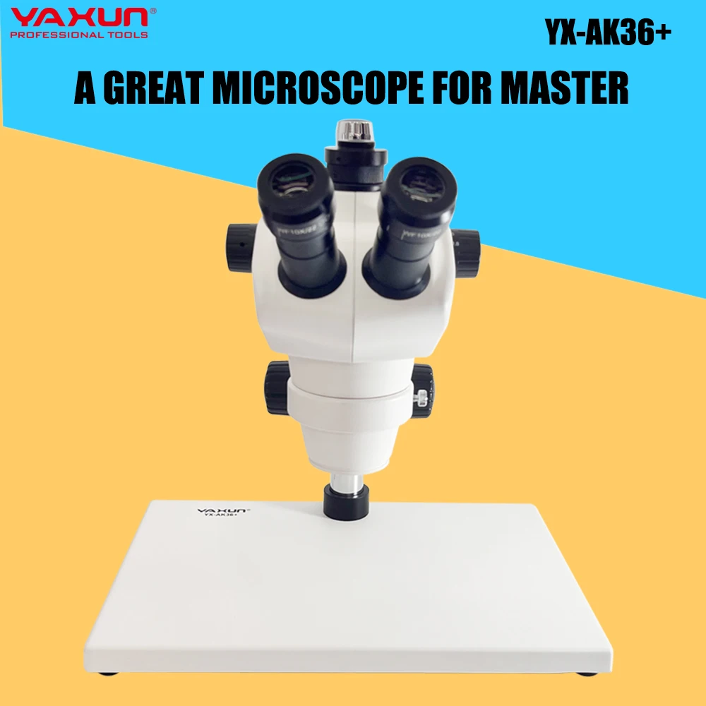 YAXUN YX-AK36+ 전문 삼안 스테레오 현미경 8X-50X 연속 줌 배율 산업용 PCB 모바일 수리