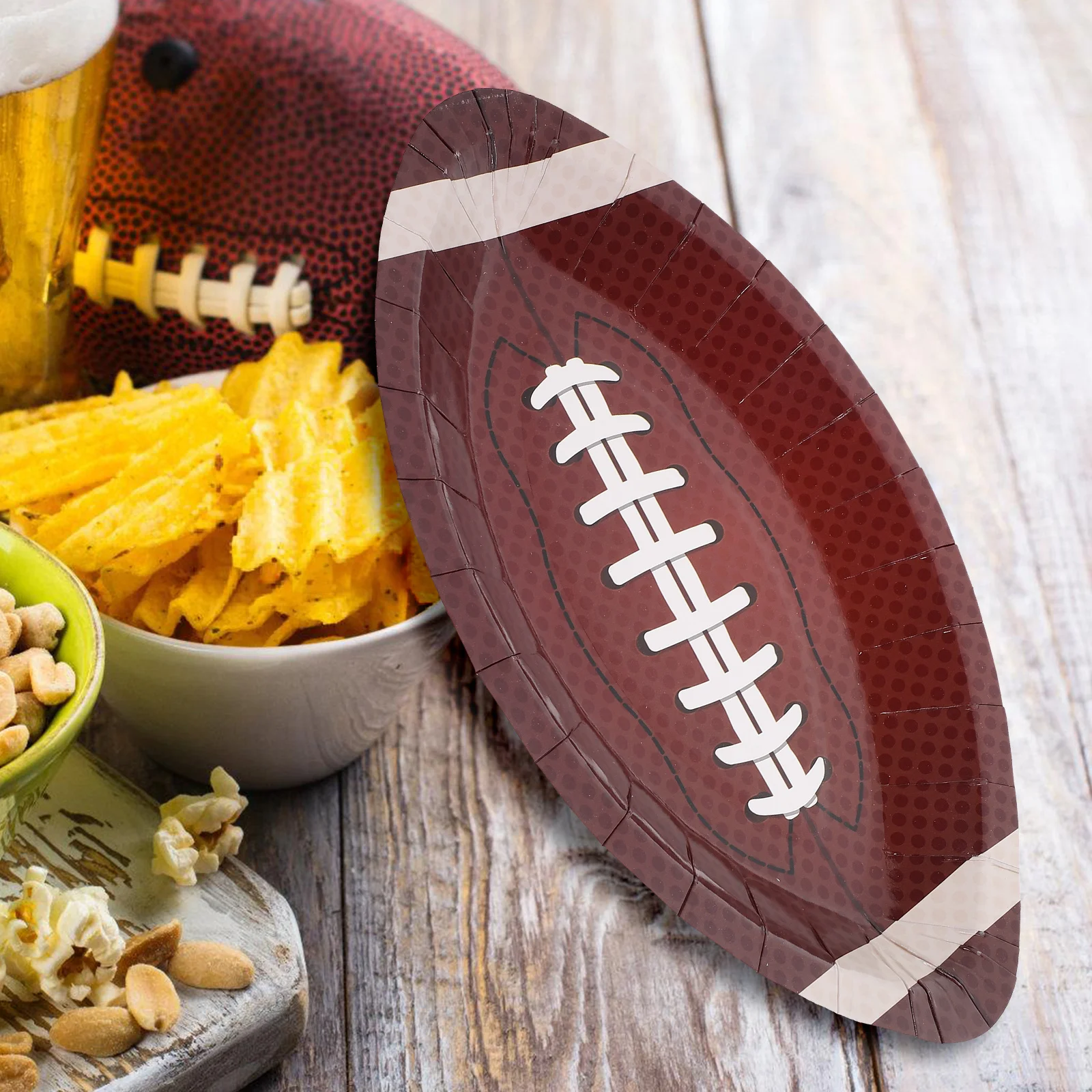 20pcs Football Paper Plates Disposable Oval Trays Deep Brown Rugby Theme Party Supplies Serving Plates Dessert Kitchen