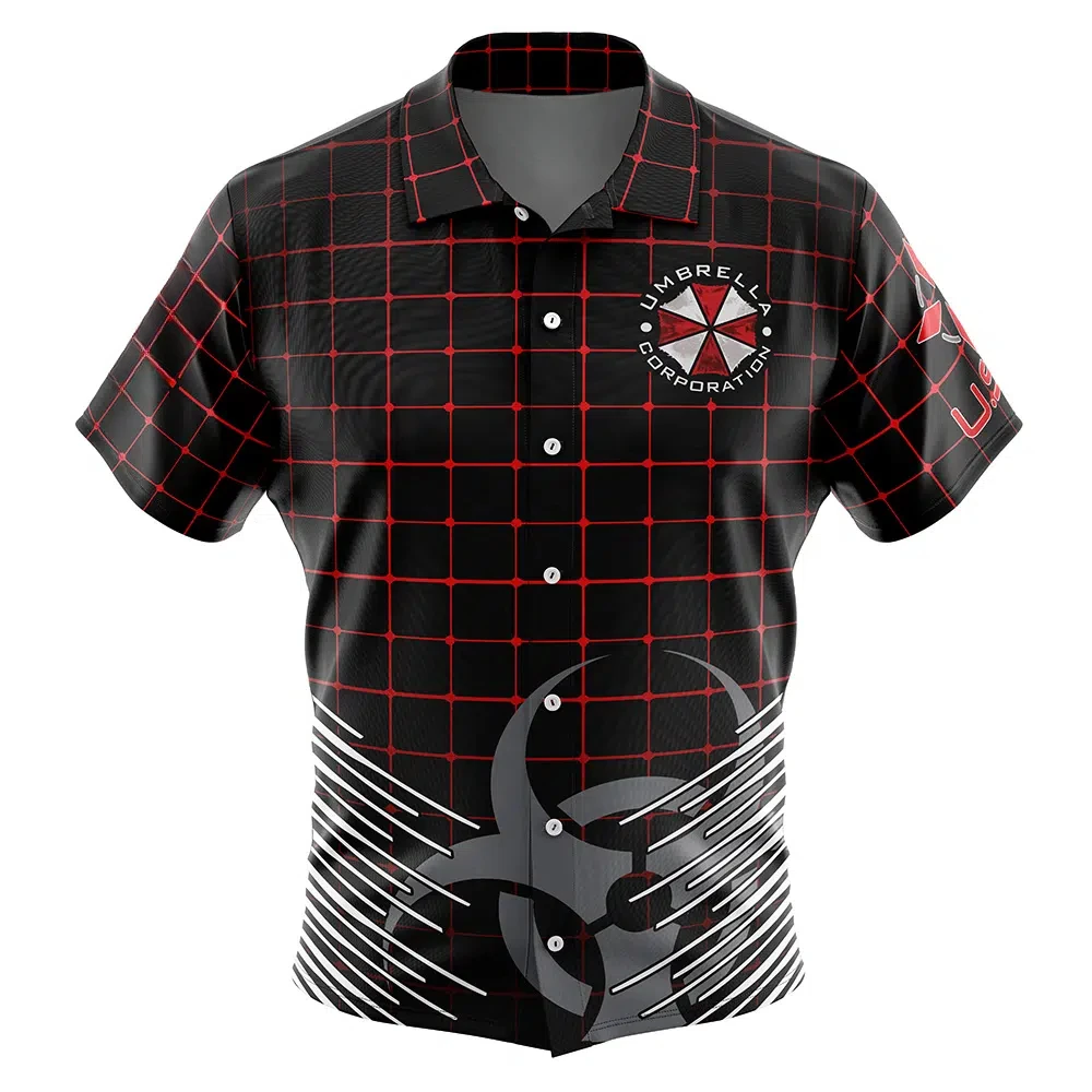 Men Hawaiian Shirt Button Up Umbrella Corp Resident Evil Fashion Trend Breathable Loose Versatile Casual Sports Summer