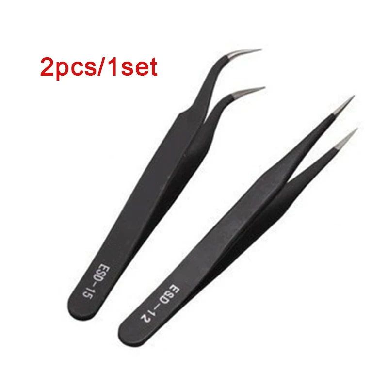 2 teile/los Anti-statische Präzision Pinzette Set Spitz Gebogene Edelstahl Pinzette Elektronik Reparatur Werkzeuge – Detail 2