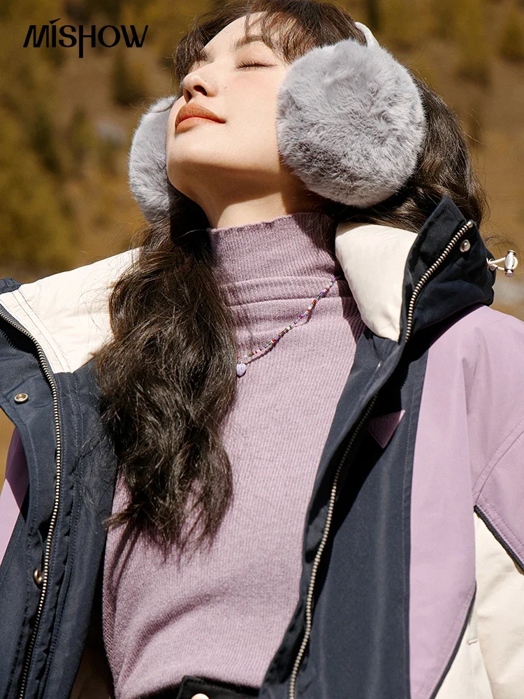 MISHOW Women's Winter Down Jacket 2023 Hooded White Duck Down Short Down Coat Korean Contrast Color Crop Loose Jacket MXC51Y0002