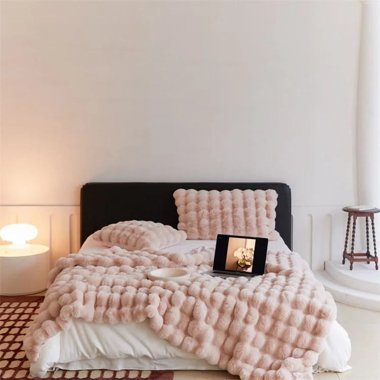 Luxus Kunst pelz Decke Winter verdicken warme gemütliche Kaninchen Fell Decke wirft Sofa Bettdecke Plaid Tages decke auf dem Bett 160x200cm – Detail 16