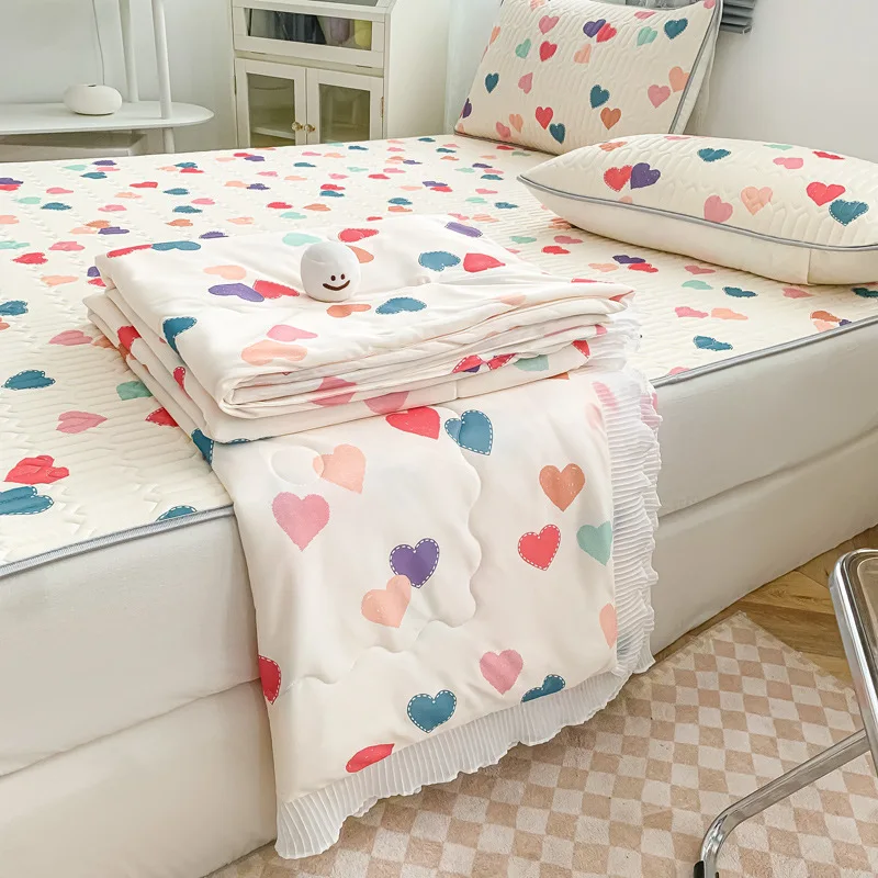 Latex Ice Silk Mat Four-piece Baby and Child Washable Two-piece Dormitory Single and Double Air-conditioning Soft Mat Home
