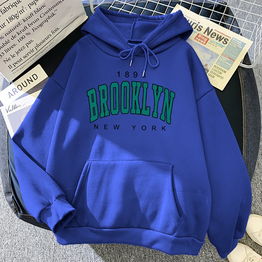 thumbnail image 5 of Sudadera con capucha con estampado de Brooklyn para mujer, ropa de calle con forro polar holgada, creativa, Nueva York, 1898, 5 of 5