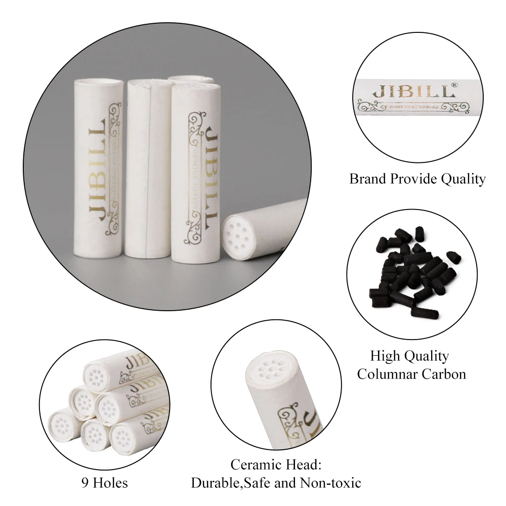 50Pcs Tobacco Smoking Pipe Filters 6mm Activated Carbon Tube Paper Filter Double Ceramics Sided Smoking Active Charcoal Tools 2