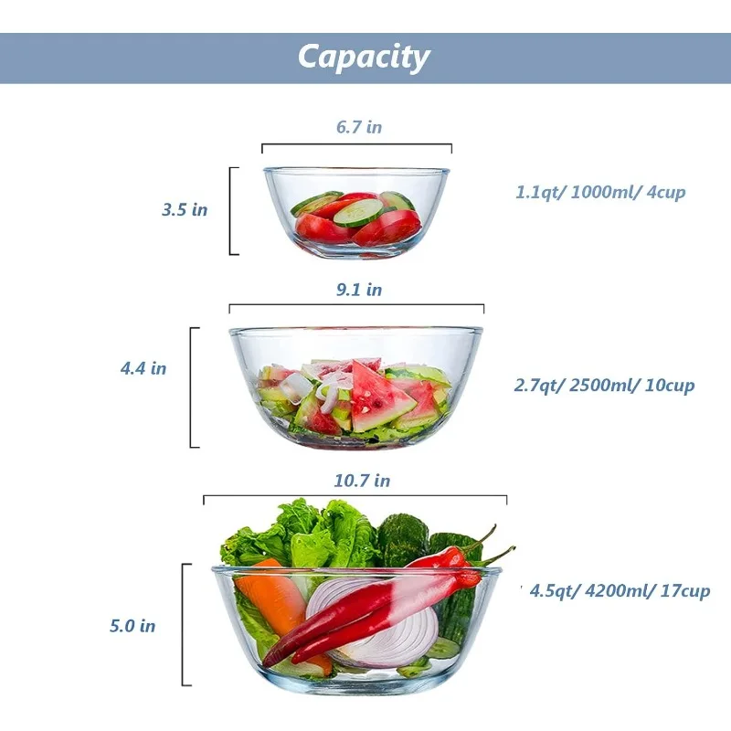 Glass Mixing Bowls with Lids Set of 3 2