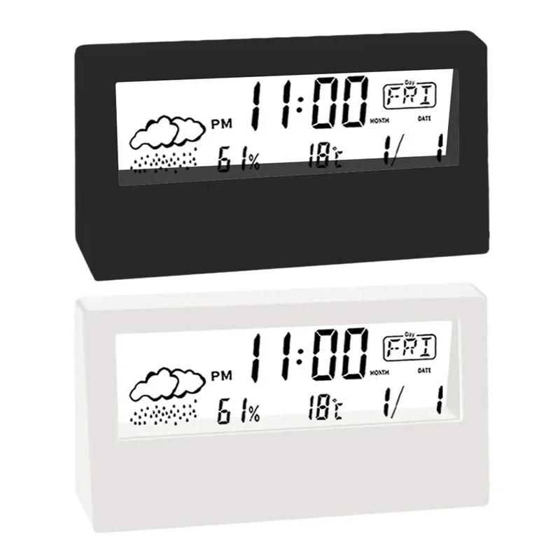 LCD Desktop Alarm Clock Transparent Calendar Weather and Digital Temperature and Humidity Display Home Appliance Smart Life — view 2